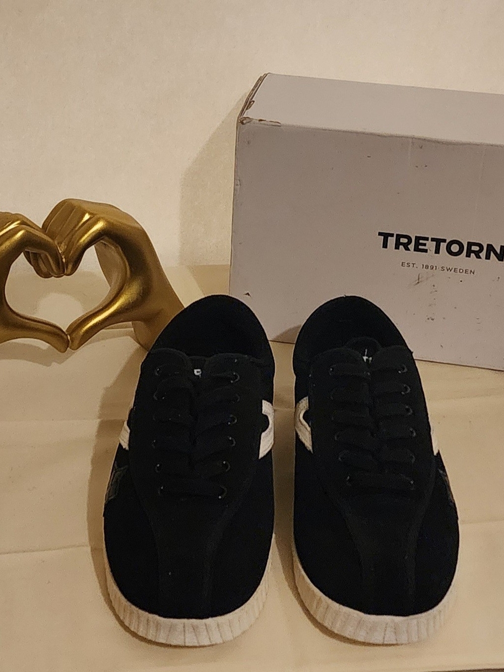 Tretorn Black Suede Low-Top Sneakers with White Stripe